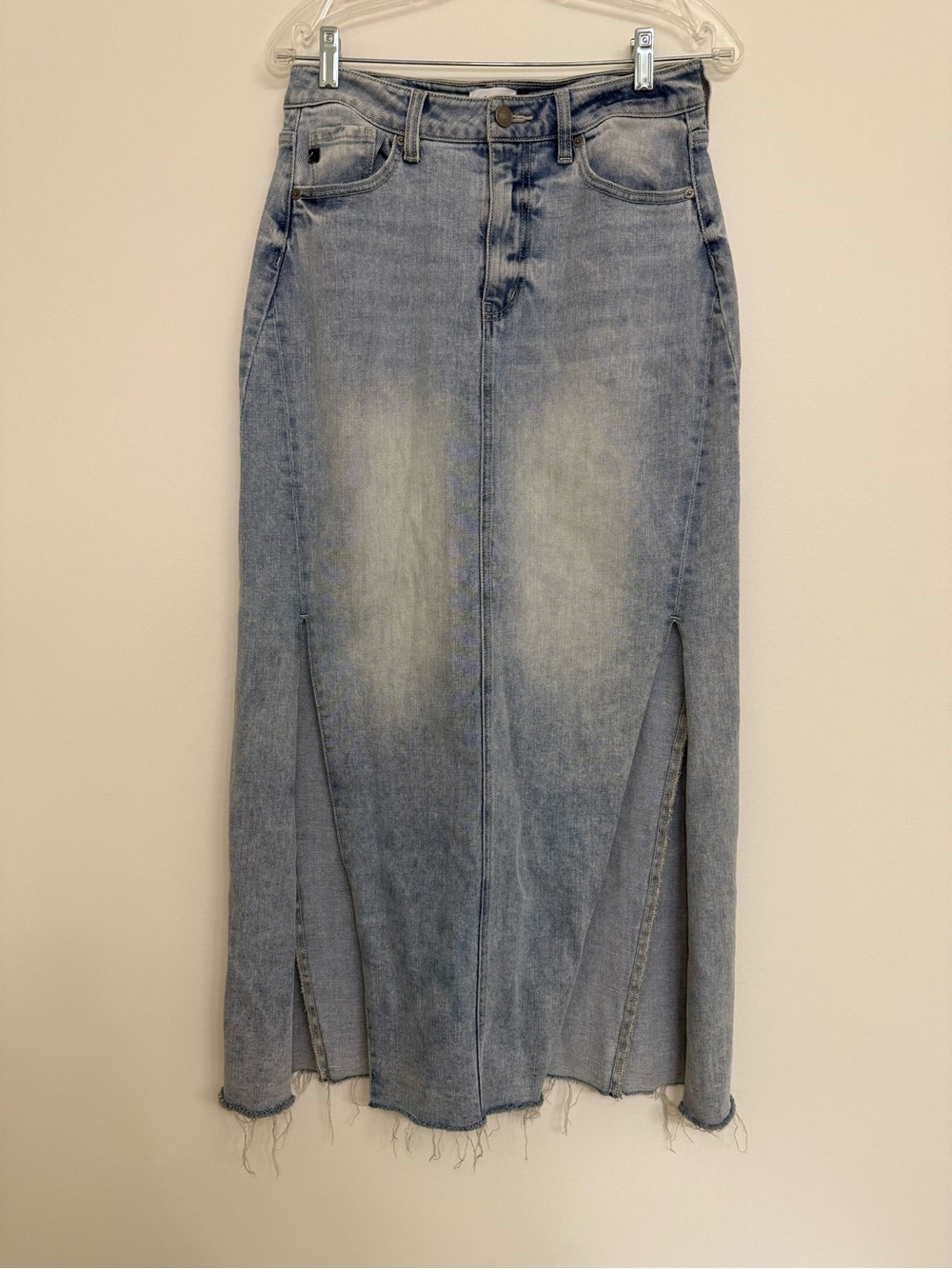 KanCan Light Wash Denim Maxi Skirt with Front Slits